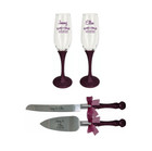 Wine Glitter Toasting Flutes And Cake Knife Server Set  Wedding Gift