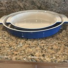 Le Creuset Blue Heritage Stoneware Oval Casserole Baking Dish Set 7 47 And 5 03