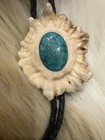 Elk Antler   Turquoise Black Leather Bolo Tie - Western Ranch Cowboy