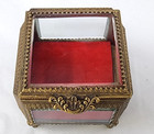 Antique French Beveled Glass Ormolu Brass Trinket Jewelry Casket Box
