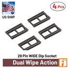 4 Pcs 28 Pin Dip Wide Ic Socket Adaptor Solder Pcb-mount   Dual Wipe   Us Ship