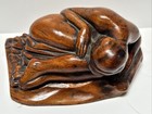 Antique Wood Sculpture Carving Reclined Woman Signed Massari Old Vintage Carved