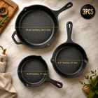 3 Cast Iron Skillet Pre Seasoned 6 5  8 5  11  Stove Oven Fry Pans Cookware Set