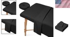 Massage Table Sheet Set Microfiber Fitted Flat Face Cover Black 3pcs