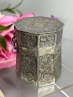 Vintage Antique Southeast Asian Silver Metal Betel trinket Box 2 1 8   hand-chased