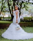 White Mermaid Wedding Dress Sheer Neck Beaded Sequined Tulle Sexy Bridal Gowns