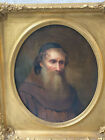 Large Oil On Canvas Portrait Painting Of A Monk Gilt Wood Frame 19th Century