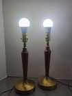 Vintage Mcm Mid Century Mod Danish Wood Table Lamp - Pair 13  