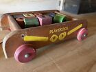 Playskool Wooden Toy Pull Along Wood Wagon Vintage 1950s And More