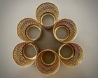 Vintage Modern Brass Cutwork Glass Sleeve Set Of Six- Barware