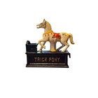 Vintage Cast Iron White Trick Pony Mechanical Coin Bank