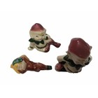 Vintage Ceramic Gnomes Elf Pixie Figurines Green   Burgundy Whimsical Retro