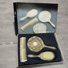 Vintage Silver Plated 3 Pcs Vanity Set  Hand Mirror  Brush  Comb New Old Stock
