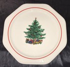 Vtg Sears Ironstone Usa Octagon Holiday Round Platter Tray Christmas Tree Guc