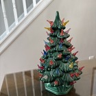 Vintage Holland Mold Painted Green Ceramic Christmas Tree W base  11 5    No Light