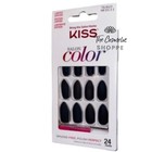 Kiss Salon Color Matte Black Glue On Stiletto Shape Medium Length Nails X1