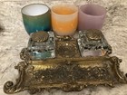 Large Ornate Antique Bronze   Brass Double Inkwell Victorian Style