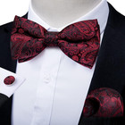 Paisley Pre-tied Bow Ties For Men Silk Adjustable Bowtie And Pocket Square Cuffl