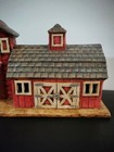 1979 Byron Molds Bisque Ceramic Country Village Barn With Silo Painted Red 6 5x9