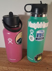      2 Lot Hydro Flask 32   40 Oz Green And Pink Water Bottles