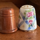Vintage Thimbles Mixed Lot Of Seven Ceramic Plastic Wood Great Britain