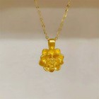 Real 24k Yellow Gold 3d Lotus Flower Pendant 18k Yellow Gold O Chain Necklace