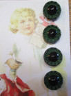 Set Of 4  Vintage 1 2   Black  Green  Lace Painted Edge Glass Buttons  nos