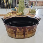 Vintage Metal Patina Planter Pot W Handles Rustic Farmhouse Trinket Home Decor 