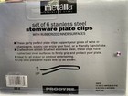 New Brushed Stainless Steel Metalla Wine Glass Stemware To Plate Clips Set Of 6