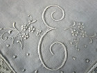 Vintage White Linen Ladies Handkerchief Madeira Like Embroidered Monogram E