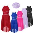 Kids Girl s Lyrical Dance Dress Sleeveless Rhinestone High-low Leotard Dresses