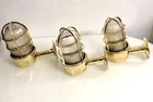Vintage Solid Brass Nautical Wall Light Ribbed Glass Passageway Sconce 3 Piece