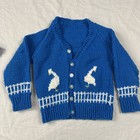 Vintage 70s Handmade Cardigan Kids 2t-3t Cottagecore Geese Dog House Duck Blue