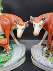 Rare Pair Of Staffordshire Cow   Calf Vases 19thc 11 25 