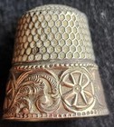 Sterling   14k Gold Etched Scenes  Thimble