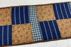 Vintage Antique Patchwork Quilt Table Topper  Four Patch  Blue  Brown  Rectangle