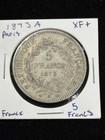 1873-a 5 Franc - Xf - French          Hercules 90  Silver Coin  25gr   Old Skin