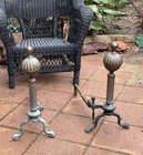 First Chance Unrestored Antique Brass Andirons Pair 1890   1940   s  With Claw Feet 