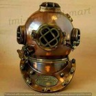 Antique Full Size Us Navy Brass Divers Diving Helmet Mark V Sea Scuba Wood Base
