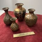 Lot Of 4 Vintage Persian Copper Vases Etched Embossed