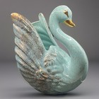 Vintage Mid-century Modern Ceramic Turquoise   Gold Swan Planter vase 9  X 11 5 