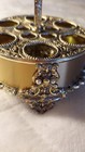 Lipstick Holder Stand Vintage For 10 Tubes sm   Lg Gold Tone Metal 6 Pearls