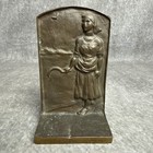 Vintage Solid Bronze Bookend Set Pair Women Holding Sickle 