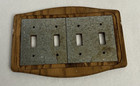 Vintage Oak Wood 4 Gang Toggle Switch Plate Cover Quad Wall Light Wooden