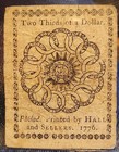 1776 Continental Currency Fr    Cc-22  fugio Note  Pcgs Vf-20