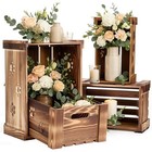Rustic Wooden Crates Set Farmhouse Storage Decorative Boxes W  Handles New