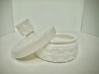 Htf Vintage Mcm L e  Smith Milk Glass Quilted Beaded Powder Jar Vanity Puff Box