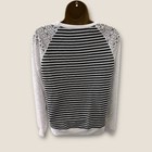 Cutout Lace Stitching Crew Neck T-shirt Casual Long Sleeve White Black Small
