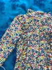 Mini Boden Floral Bright Ruffle Swimsuit Long Sleeved Back Zip Bathing Suit 3-4