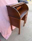 Wood Roll Top Small Secretary Desk  Brown Medium Wood Tone  3 Drawers  Shelves